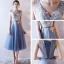 Chic / Beautiful Graduation Dresses 2017 Lace Appliques Sequins Pearl V-Neck Sleeveless Ocean Blue Tea-length A-Line / Princess