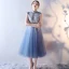Chic / Beautiful Graduation Dresses 2017 Lace Appliques Sequins Pearl V-Neck Sleeveless Ocean Blue Tea-length A-Line / Princess