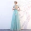 Chic / Belle Bleu Transparentes Robe De Soirée 2018 Princesse Encolure Dégagée Manches Courtes Glitter Tulle Appliques Fleur Longue Volants Dos Nu Robe De Ceremonie