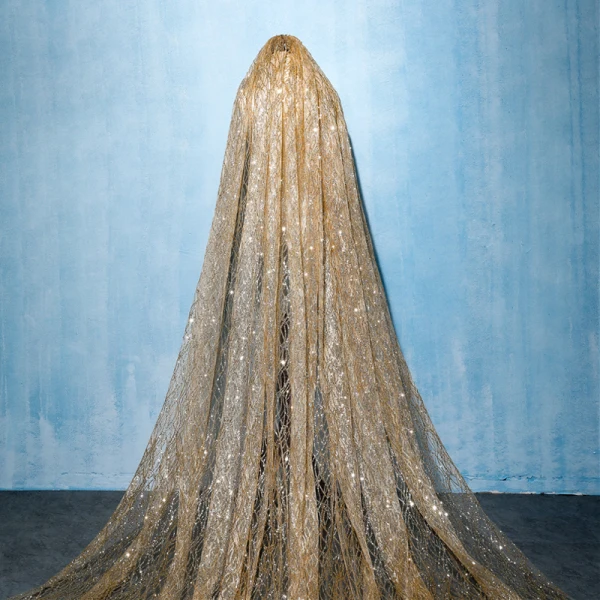 Luxe Champagne Cathedral Train Mariage Tulle Perlage Paillettes Voile De Mariée 2018