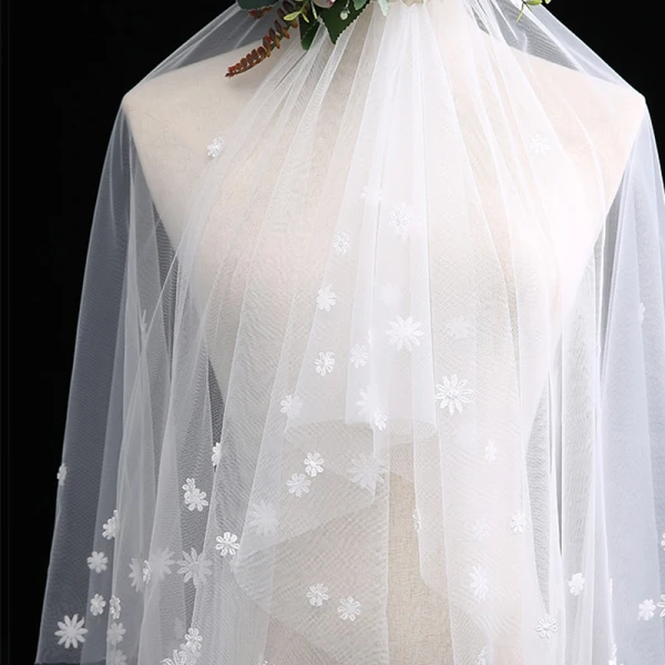 Romantique Charmant Ivoire Courte Voile De Mariée Fleur En Dentelle Chiffon Mariage Accessorize 2019