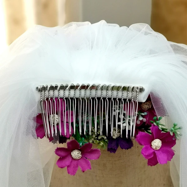 Élégant Romantique Blanche Courte Voile De Mariée 2020 Tulle Perlage Perle Mariage Accessorize