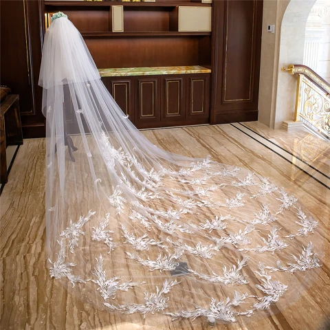 Frozen disfraz de película Blanco Royal Train Boda Tul Con Encaje Apliques 4 m Velo de novia 2018