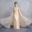 Luxe Champagne Longue Robe De Soirée 2018 Trompette / Sirène Avec Cape Tulle U-Cou Fait main Perlage Faux Diamant Cristal Soirée Robe De Ceremonie