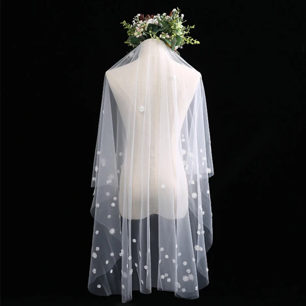 Romantique Charmant Ivoire Courte Voile De Mariée Fleur En Dentelle Chiffon Mariage Accessorize 2019