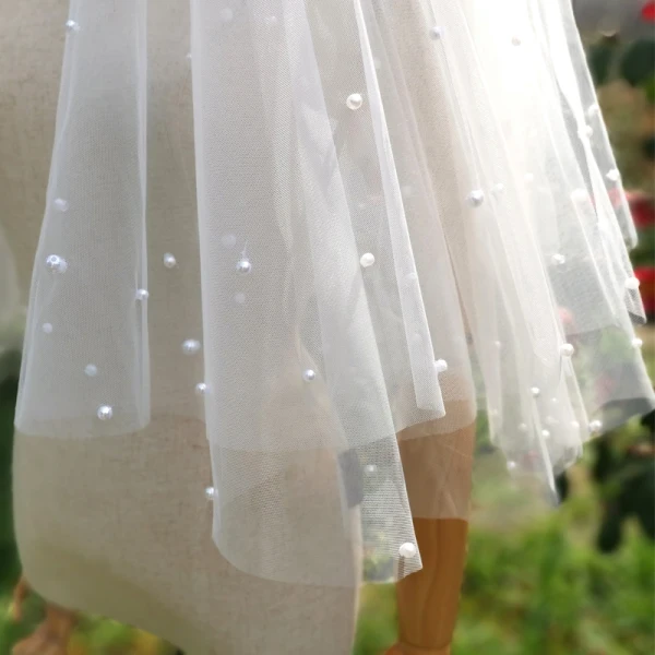 Élégant Romantique Blanche Courte Voile De Mariée 2020 Tulle Perlage Perle Mariage Accessorize