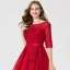 Classic Elegant Red Short Graduation Dresses 2020 A-Line / Princess U-Neck 1/2 Sleeves Appliques Beading Embroidered Homecoming Formal Dresses