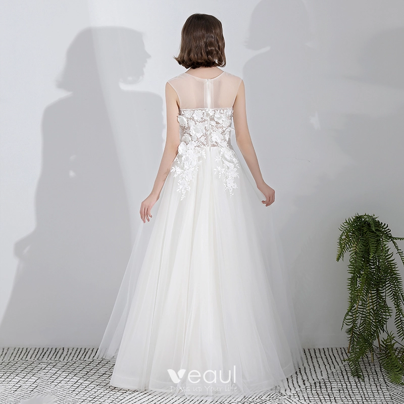 knee length dresses for ladies Kids Girls Fluffy Princess Ball Gown/Sleeveless Tulle Wedding Dresses –  Children's Territory a Unit of VIC&SI LLC main image 0