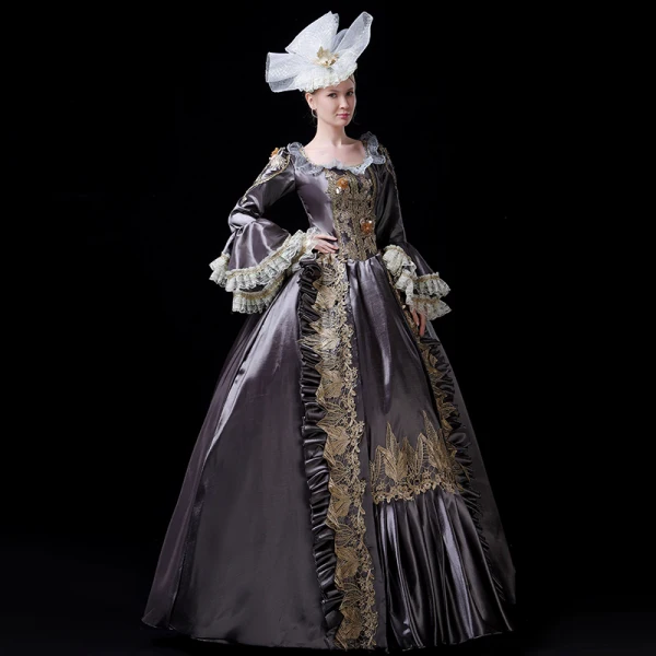Vintage / Retro Medieval Clover Green Ball Gown Prom Dresses 2021 Long Sleeve Square Neckline Floor-Length / Long Handmade Embroidered 3D Lace Flower Lace Satin Cosplay Prom Formal Dresses