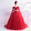 Chic / Beautiful Strapless Prom Dresses 2018 Floor-Length / Long Tulle Red Appliques Backless Beading Embroidered Ball Gown Prom Formal Dresses