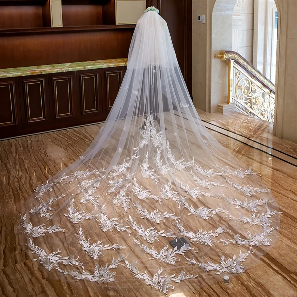Frozen Costume White Royal Train Wedding Tulle Lace Appliques 4 m Wedding Veils 2018