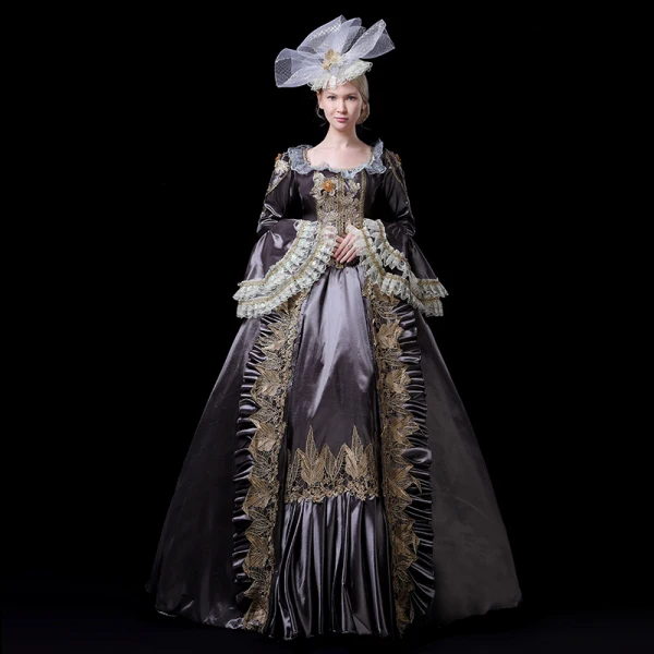 Vintage / Retro Medieval Clover Green Ball Gown Prom Dresses 2021 Long Sleeve Square Neckline Floor-Length / Long Handmade Embroidered 3D Lace Flower Lace Satin Cosplay Prom Formal Dresses