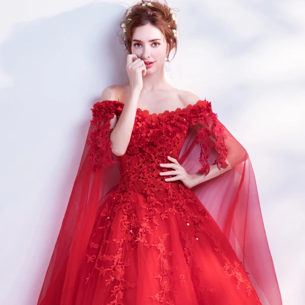 Chic / Beautiful Strapless Prom Dresses 2018 Floor-Length / Long Tulle Red Appliques Backless Beading Embroidered Ball Gown Prom Formal Dresses