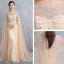 Luxe Champagne Longue Robe De Soirée 2018 Trompette / Sirène Avec Cape Tulle U-Cou Fait main Perlage Faux Diamant Cristal Soirée Robe De Ceremonie