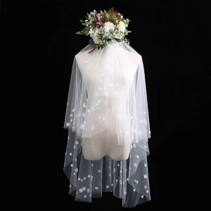 Romantic Lovely Ivory Short Wedding Veils Flower Lace Chiffon Wedding Accessories 2019