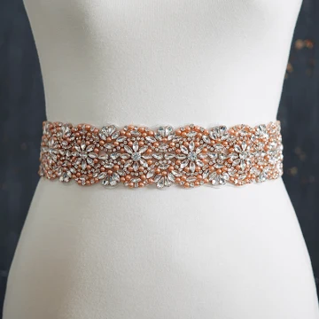 Luksus Champagne Ball Bånd 2020 Satin Metall Håndlaget Beading Krystall Perle Rhinestone Aften Tilbehør
