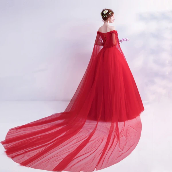 Chic / Beautiful Strapless Prom Dresses 2018 Floor-Length / Long Tulle Red Appliques Backless Beading Embroidered Ball Gown Prom Formal Dresses