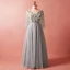 Chic / Belle Gris Grande Taille Robe De Soirée 2018 Princesse 3/4 Manches Printemps V-Cou Tulle Bretelles croisées Fleur Appliques Dos Nu Perlage Soirée Robe De Ceremonie