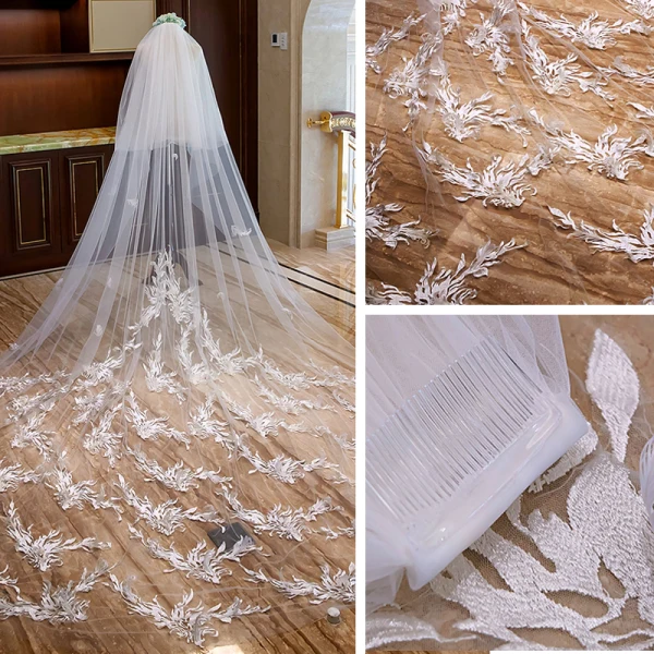 Frozen Costume White Royal Train Wedding Tulle Lace Appliques 4 m Wedding Veils 2018