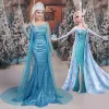 costume de film Frozen Bleu Ciel Robe De Soirée 2017 Trompette / Sirène U-Cou Tulle Dos Nu Perlage Paillettes Soirée Robe De Ceremonie