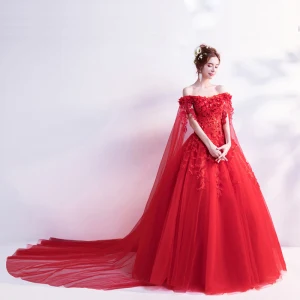 Chic Beautiful Strapless Prom Dresses 2018 Floor Length Long Tulle Red Appliques Backless Beading Embroidered Ball Gown Prom Formal Dresses