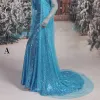 costume de film Frozen Bleu Ciel Robe De Soirée 2017 Trompette / Sirène U-Cou Tulle Dos Nu Perlage Paillettes Soirée Robe De Ceremonie