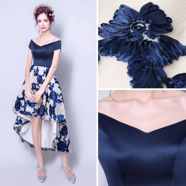 Chic / Beautiful Navy Blue 2017 Cocktail Dresses Tulle Embroidered Lace-up Cocktail Party Formal Dresses