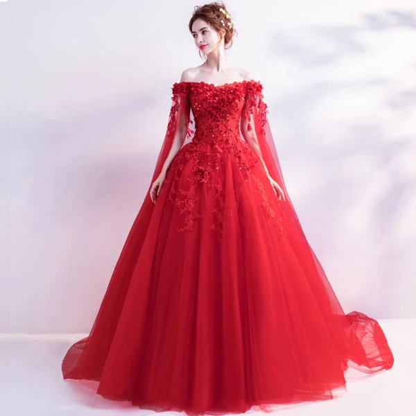 Chic / Beautiful Strapless Prom Dresses 2018 Floor-Length / Long Tulle Red Appliques Backless Beading Embroidered Ball Gown Prom Formal Dresses