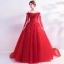 Chic / Beautiful Strapless Prom Dresses 2018 Floor-Length / Long Tulle Red Appliques Backless Beading Embroidered Ball Gown Prom Formal Dresses