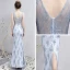 Charmant Sexy Argenté Fendue devant Robe De Soirée 2020 Trompette / Sirène V-Cou Longue Appliques Dos Nu Perlage Brodé Faux Diamant Cocktail Soirée Robe De Ceremonie