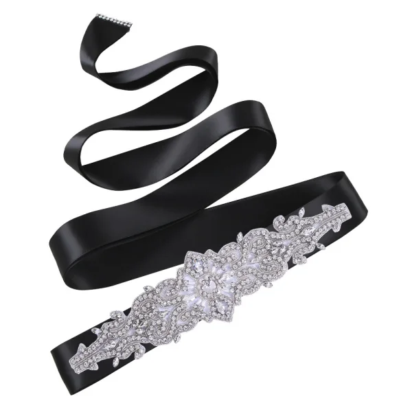 Piękne Czarne Rhinestone Ślub Paski 2023