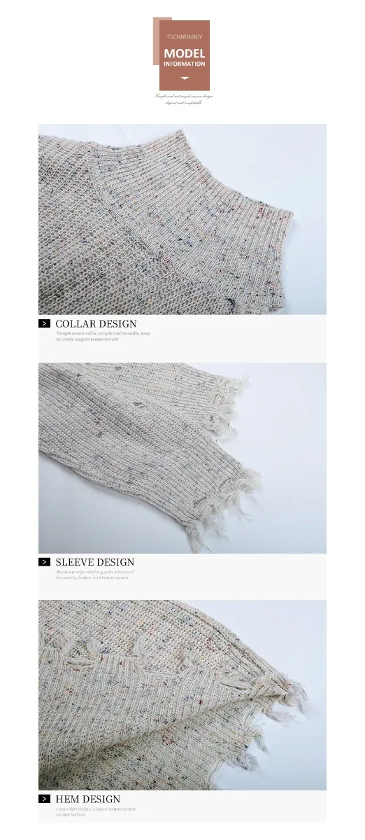 Ripped Black Knitting Women Sweaters 2021 High Neck Loose Cotton Casual Fall Winter Long Sleeve Street Wear Tops
