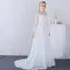 Chic / Belle Plage Robe De Mariée 2017 Blanche Princesse Longue Fendue devant Encolure Dégagée Manches Longues Dos Nu Perlage Ceinture En Dentelle Appliques Perle