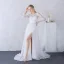 Chic / Belle Plage Robe De Mariée 2017 Blanche Princesse Longue Fendue devant Encolure Dégagée Manches Longues Dos Nu Perlage Ceinture En Dentelle Appliques Perle