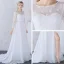 Chic / Belle Plage Robe De Mariée 2017 Blanche Princesse Longue Fendue devant Encolure Dégagée Manches Longues Dos Nu Perlage Ceinture En Dentelle Appliques Perle