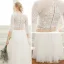 2 Pièces Plage Robe De Mariée 2017 Princesse Longue Encolure Dégagée 3/4 Manches Perle En Dentelle Appliques