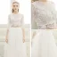 2 Pièces Plage Robe De Mariée 2017 Princesse Longue Encolure Dégagée 3/4 Manches Perle En Dentelle Appliques