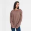 Casual Women Solid Color Brown Sweatshirts 2021 Loose Scoop Neck Long Sleeve Cotton Fall Winter Tops