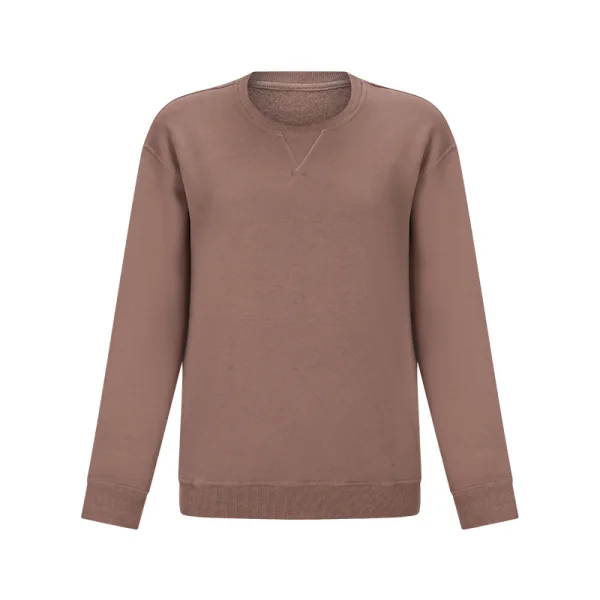 Casual Women Solid Color Brown Sweatshirts 2021 Loose Scoop Neck Long Sleeve Cotton Fall Winter Tops