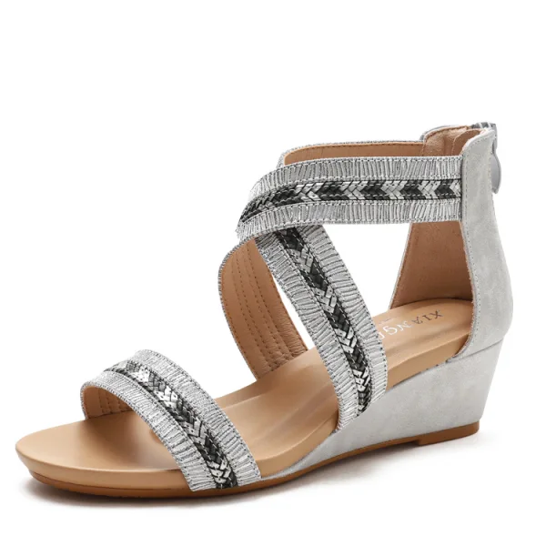 Romain Doré Soirée Tresser Sandales Femme 2022 5 cm Compensées Peep Toes / Bout Ouvert Sandales