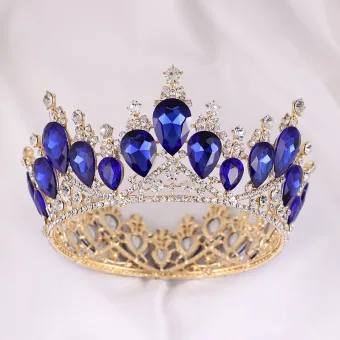 Vintage Barokk Kongeblå Legering Rhinestone Tiara Har Tilbehor 2023 Bryllup