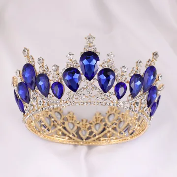 Vintage Barokowy Królewski Niebieski Stop Rhinestone Tiara Ozdoby Do Włosów Ślubne 2023 Ślub