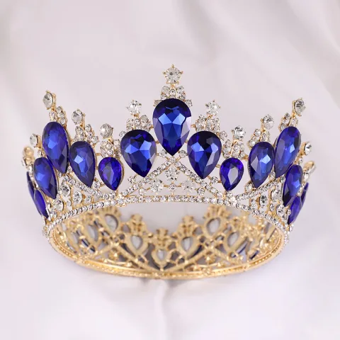Vintage Barocke Königliches Blau Legierung Strass Diadem Haarschmuck Braut 2023 Hochzeit
