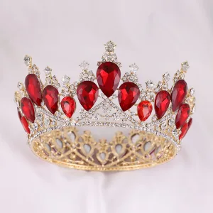 Baroque Vintage Retro Red Crystal Rhinestone Wedding Bridal Hair Accessories 2022 Alloy Tiara