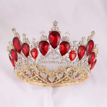 Barok Vintage Rode Kristal Rhinestone Huwelijk Bruids Haaraccessoires 2022 Legering Tiara