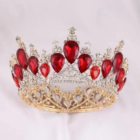 Barokowy Vintage Czerwone Kryształ Rhinestone Ślub Ozdoby Do Włosów Ślubne 2022 Stop Tiara
