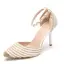 Charmant Sexy Gold Perle Strass Sommer Brautschuhe 2023 Knöchelriemen 9 cm Stilettos Spitzschuh Hochzeit Hochhackige