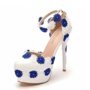 Eleganta Pärla Spets Blomma Vita Bal Sandaler Dam 2023 14 Cm Stilettklackar Pande Zote Toe Sandaler Högklackade