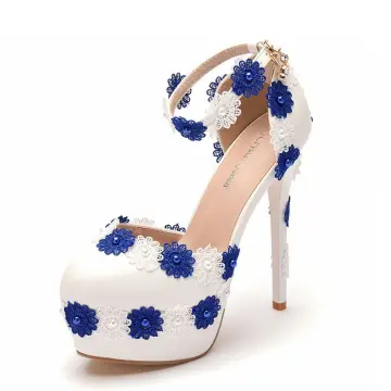 Elegant Pearl Lace Flower White Prom Womens Sandals 2023 14 Cm Stiletto Heels Round Toe Sandals High Heels