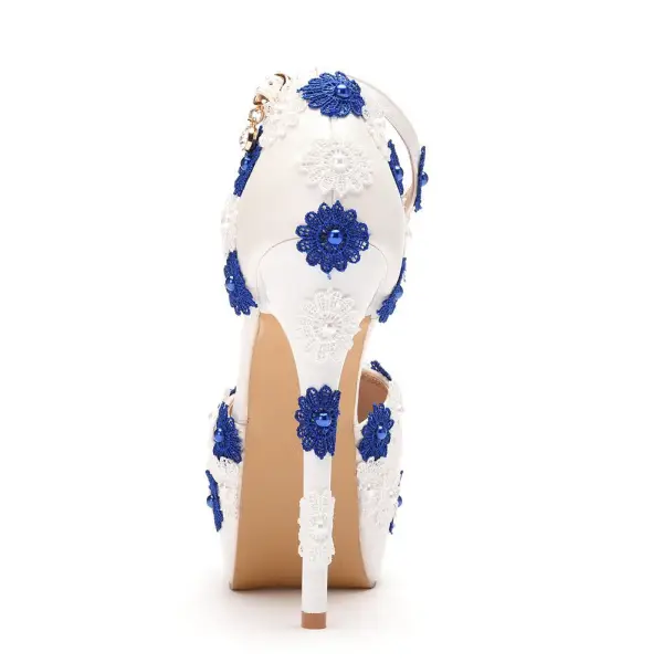 Elegant Pearl Lace Flower White Prom Womens Sandals 2023 14 cm Stiletto Heels Round Toe Sandals High Heels